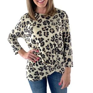 Leopard Print Long Sleeve Top with Front Twist